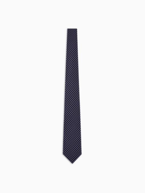 Pure silk tie with jacquard micro-check motif