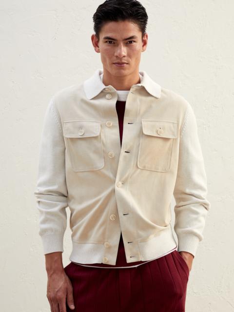 Brunello Cucinelli Lightweight suede and cotton knit outerwear jacket with buttons