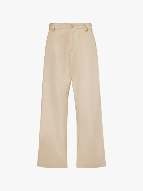 Brand-appliqué straight-leg high-rise cotton-blend trousers