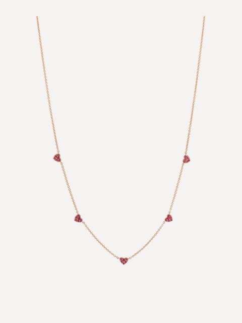 ROXANNE FIRST 14ct Gold Many Mini Pink Sapphire Heart Station Necklace