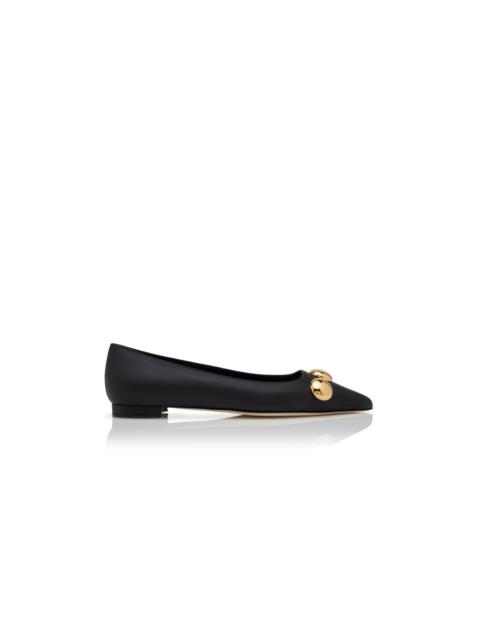 Black Calf Leather Pointed Toe Flat Pumps