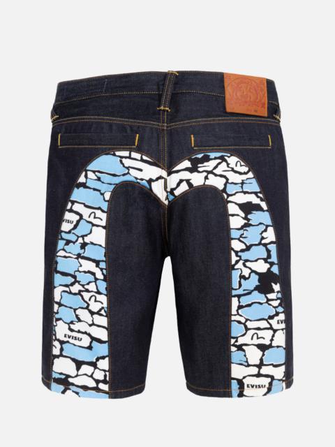 EVISU Ishigaki Camouflage Inserted Daicock Regular Fit Denim Shorts