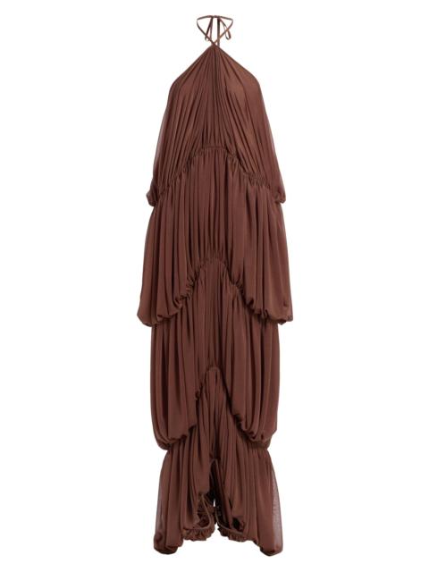 RONNY KOBO Women's Bia Pleated Tiered Balloon Halterneck Maxi Dress - Tobacco