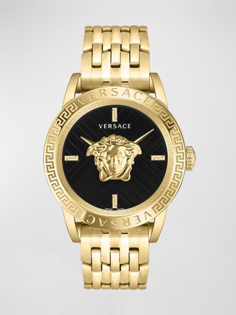 VERSACE Men's V-Code IP Yellow Gold Bracelet Watch, 43mm
