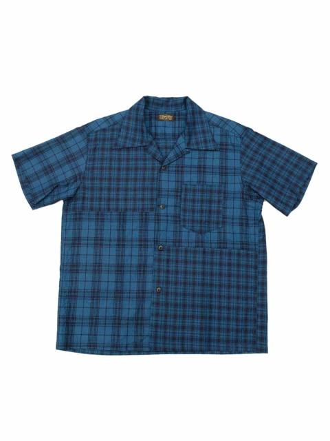 SUGAR CANE Add human labor - INDIGO DOBBY PLAID CRAZY S/S OPEN SHIRT - SC39524