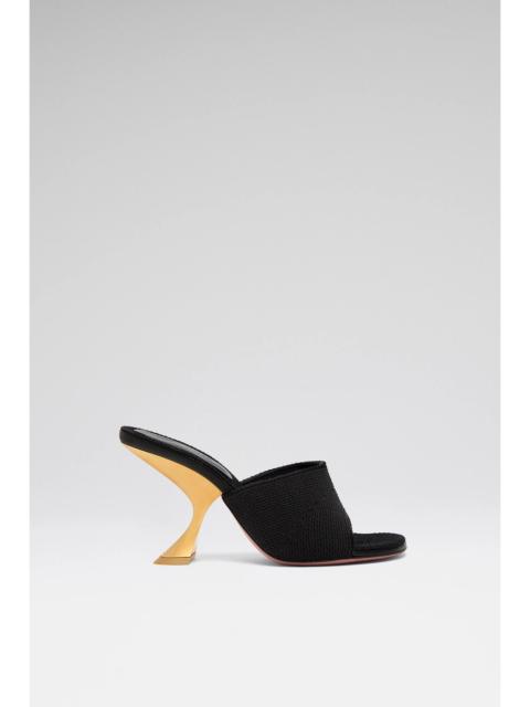 Amina Muaddi TAYLOR WOVEN SLIPPER 90 BLACK WOVEN RAFFIA AND GOLD METAL HEEL