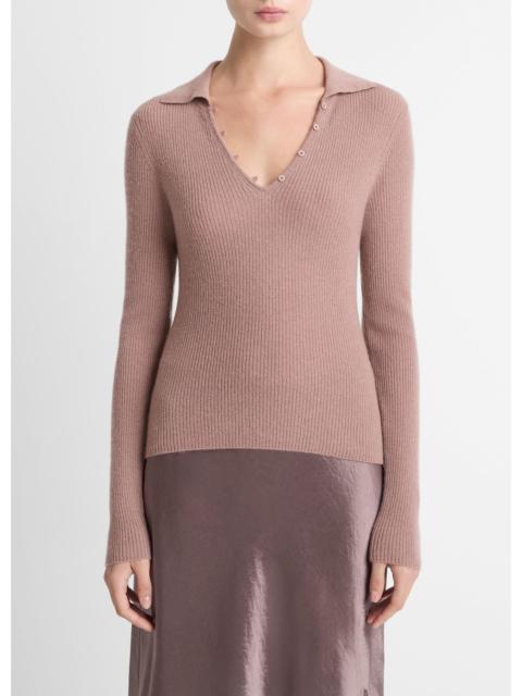 Vince Ribbed Cashmere-Silk Polo Sweater