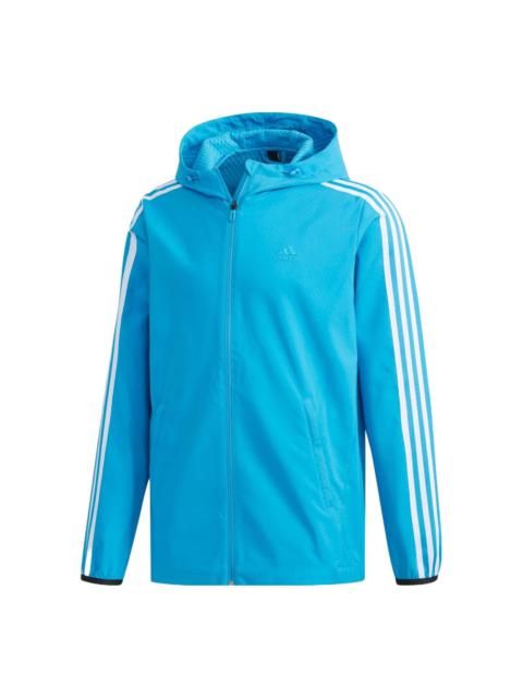 Men's adidas Stripe Athleisure Casual Sports Hooded Jacket Blue DW4621