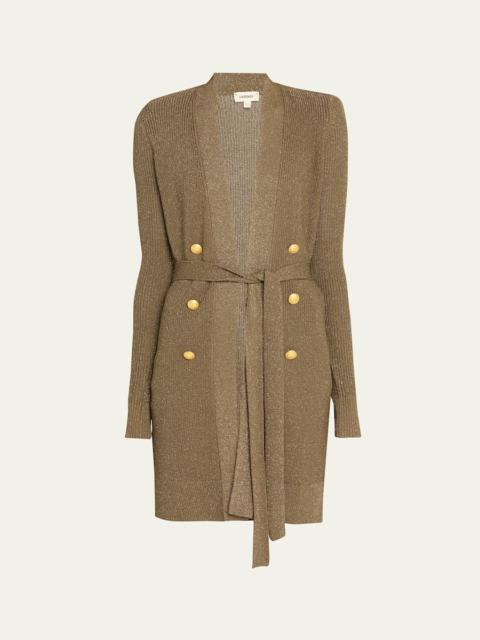 L'AGENCE Noe Double-Breasted Metallic-Knit Cardigan