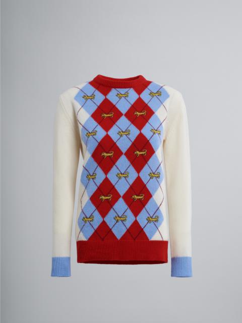 Marni SHETLAND SWEATER WITH NAIF TIGER ARGYLE MOTIF