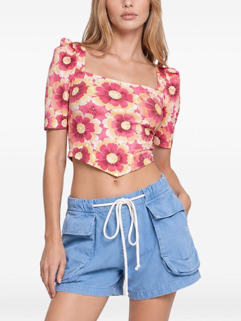 FREE PEOPLE floral puff-sleeve top
