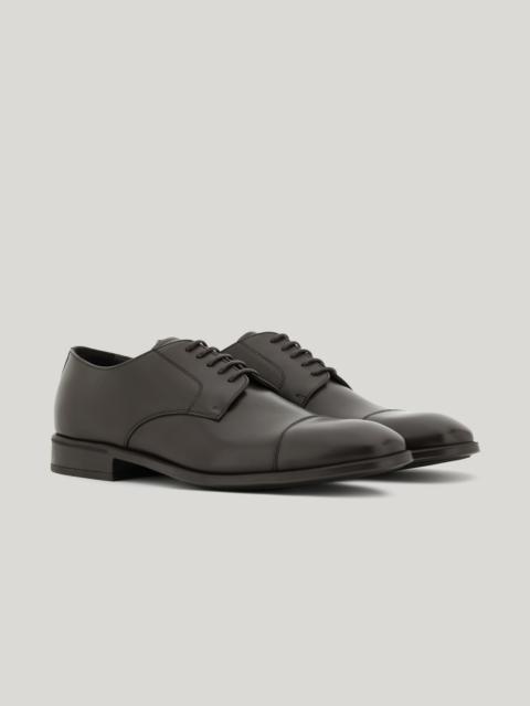 Canali DARK BROWN DERBY SHOES WITH CALFSKIN TOE CAPS