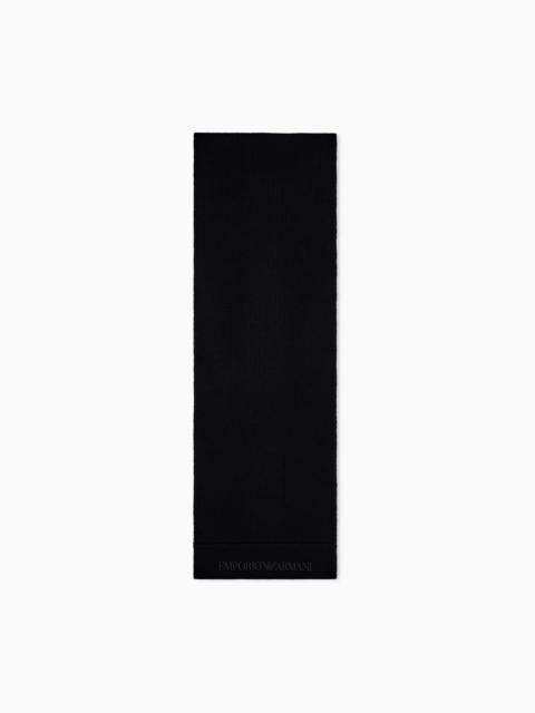 EMPORIO ARMANI RIBBED VIRGIN WOOL SCARF WITH AN EMBOSSED LOGO