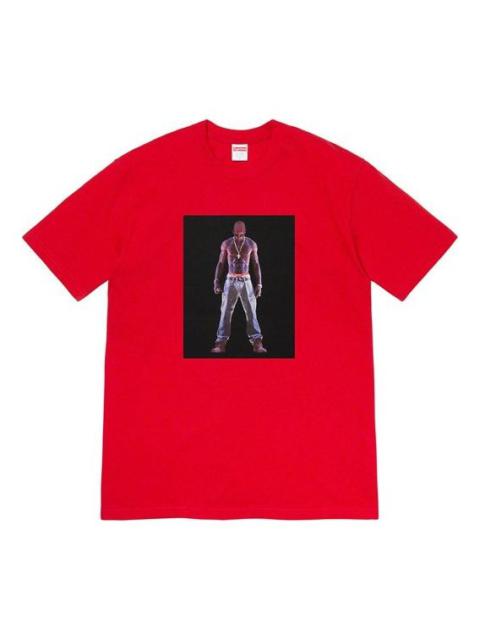 Supreme 대 SS20 주 1 Tupac 홀로그램 티 가상 문자 짧은 소매 Unisex 레드 SUP-SS20-267