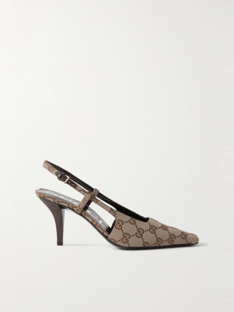 GUCCI Demi logo-jacquard canvas slingback pumps