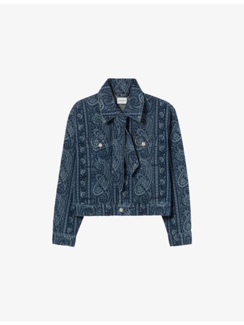 Claudie Pierlot Paisley-Print Tie-Neck Denim Jacket