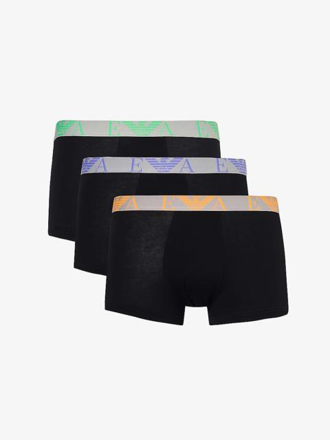 Branded-waistband pack of three stretch-cotton trunks