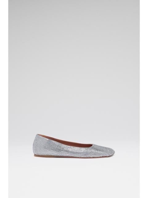 Amina Muaddi ANE CRYSTAL FLAT SILVER SUEDE AND WHITE CRYSTALS