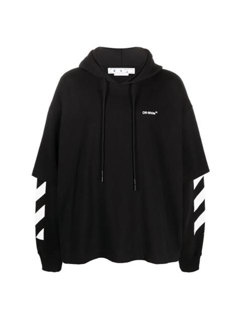 Off-White Diagonal Helvetica Double Tee Hoodie Black/White "Double Tee Hoodie" V8X11FVF