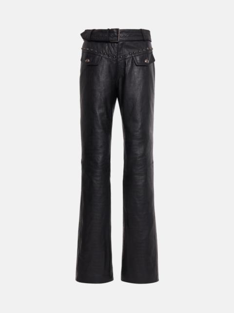 Alessandra Rich CROCO PRINT LEATHER TROUSERS WITH STUDS AND BELT