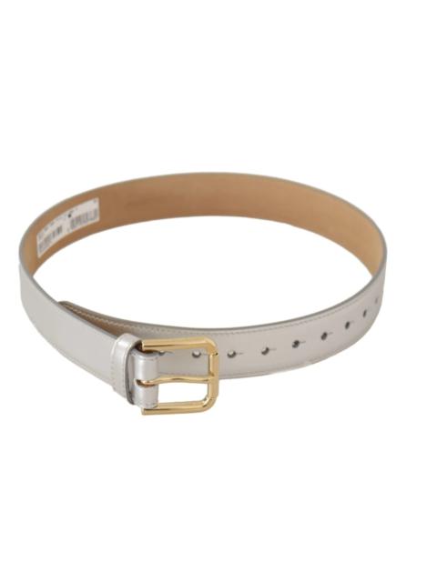 Dolce & Gabbana SILVER LEATHER BELT WITH GOLD TONE LOGO BUCKLE