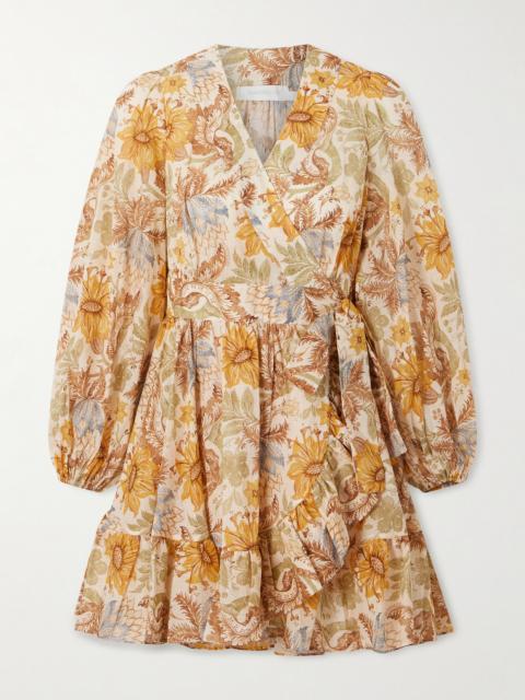Zimmermann Daylight Ruffled Floral-print Cotton-voile Mini Wrap Dress