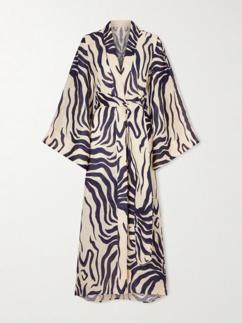 Johanna Ortiz Boa Whisper Belted Zebra-print Linen Coverup