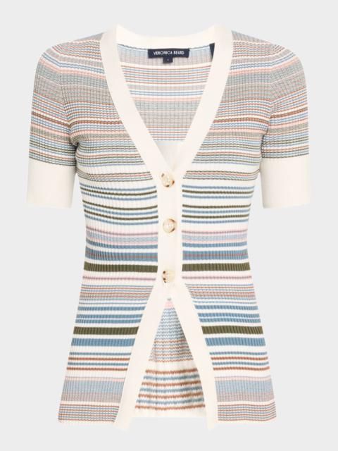 VERONICA BEARD Fawne Stripe Short-Sleeve Cardigan