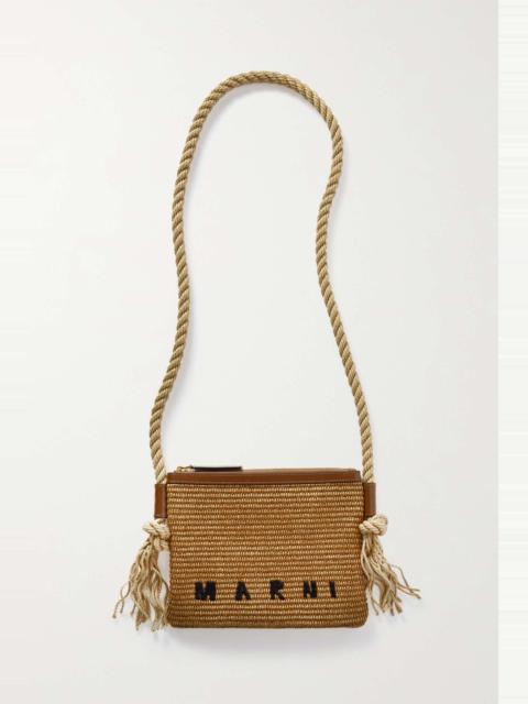 Marni Marcel leather-trimmed embroidered raffia shoulder bag