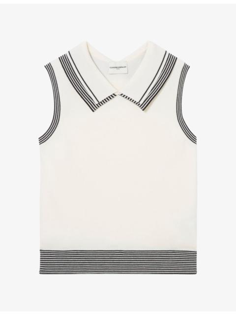 Claudie Pierlot Sleeveless Double-Collar Stretch-Knit Top