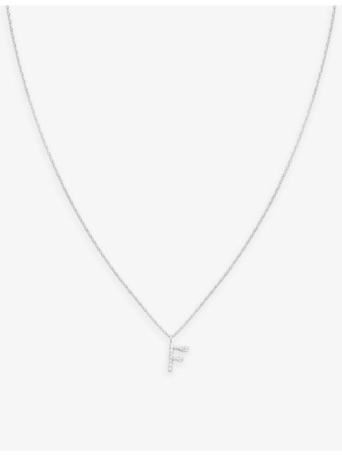 ASTRID & MIYU 'F' initial cubic-zirconia rhodium-plated recycled sterling-silver necklace
