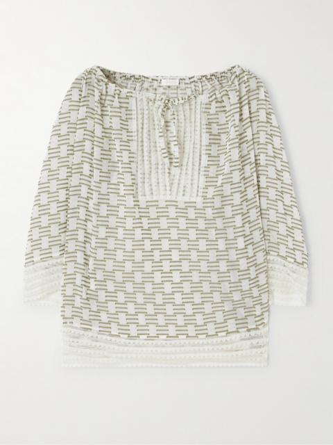 ERES Idylle Amourette Lace-trimmed Cotton And Silk-blend Fil Coupé Pajama Top