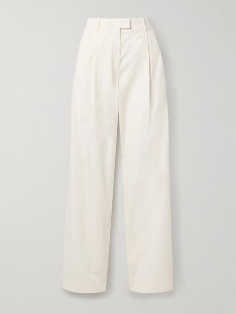 Another Tomorrow Pleated Organic Cotton-blend Poplin Wide-leg Pants