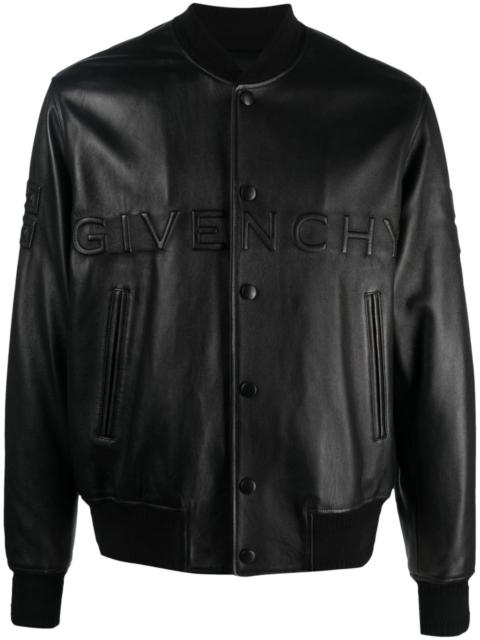 logo-embossed leather varsity jacket