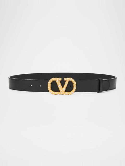 Valentino VLogo Signature Jeweled Calf Leather Belt