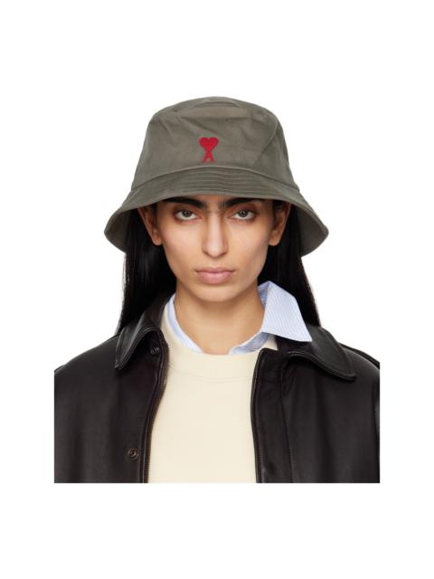 AMI Paris Gray Cotton Ami de Coeur Embroidery Bucket Hat