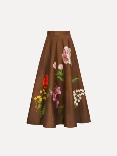Oscar de la Renta MIXED BOTANICAL MIDI SKIRT