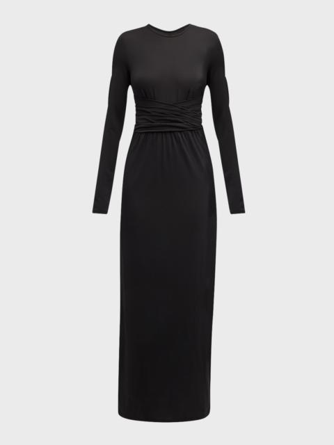EMPORIO ARMANI Pleated Long-Sleeve Jersey Column Gown