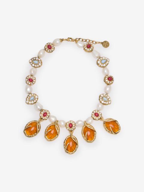 Roberto Cavalli Necklace With Amber-Effect Stones And Pearls