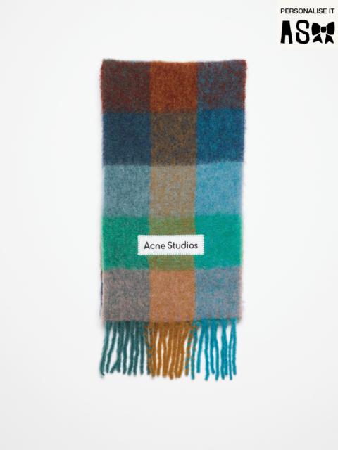 Mohair checked scarf - Turquoise/camel/blue