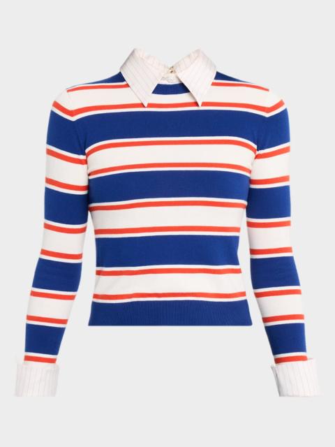 Alice + Olivia Porla Striped Collared Sweater