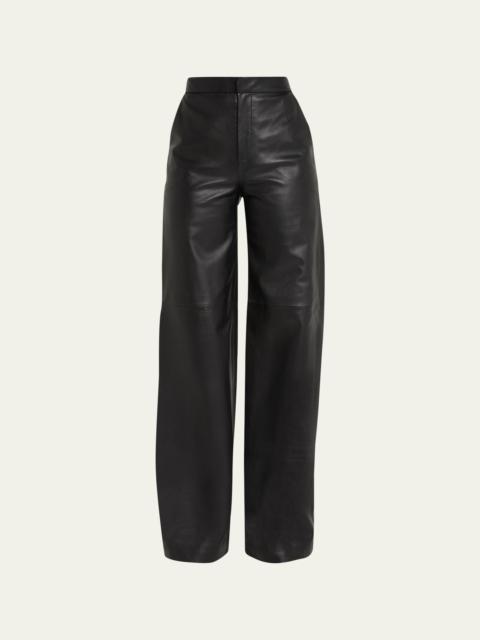 L'AGENCE Livvy Mid-Rise Straight-Leg Leather Trousers