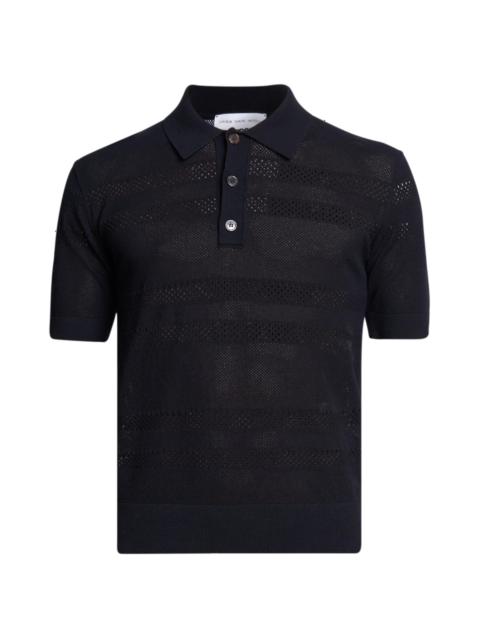 Dries Van Noten Men's Sheer Striped Loose-Knit Polo Shirt - Black