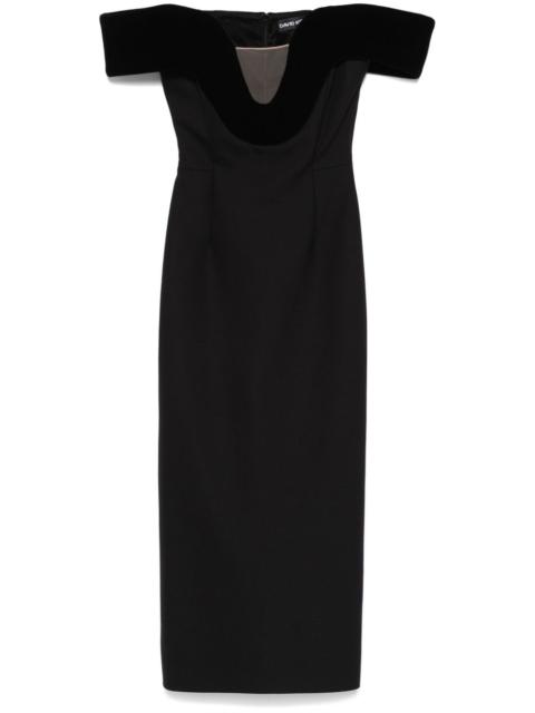 off-shoulder velvet-detail midi dress