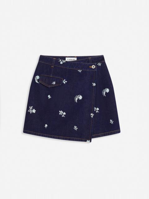 Lanvin EMBROIDERED WRAP-AROUND DENIM MINISKIRT