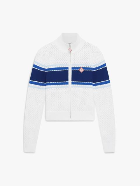 CASABLANCA White & Blue Striped Mesh Bomber Jacket | Casablanca Paris