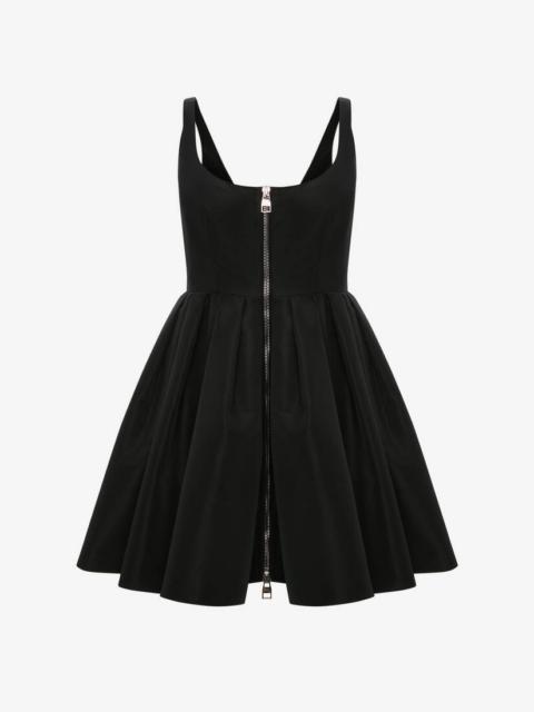 Zip Detail Polyfaille Mini Dress in Black