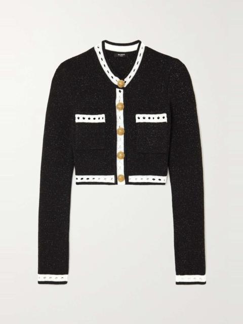 Balmain Cropped metallic knitted cardigan