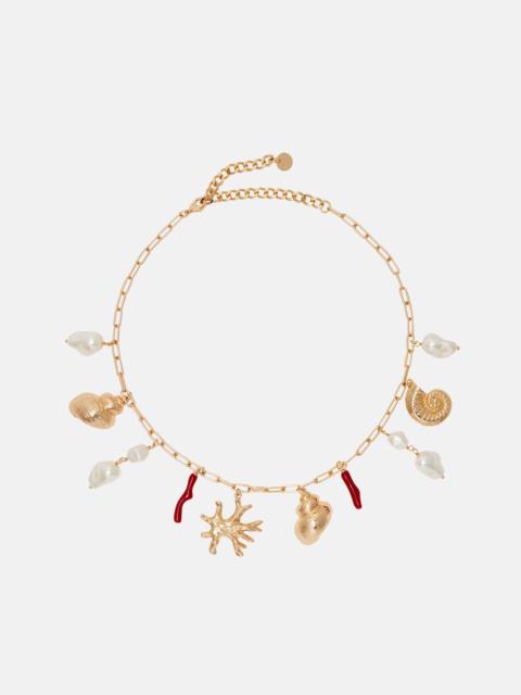 self-portrait Faux pearl-embellished charm necklace