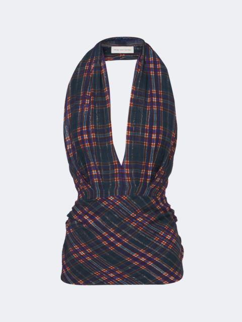 Dries Van Noten Plaid lamé halterneck top